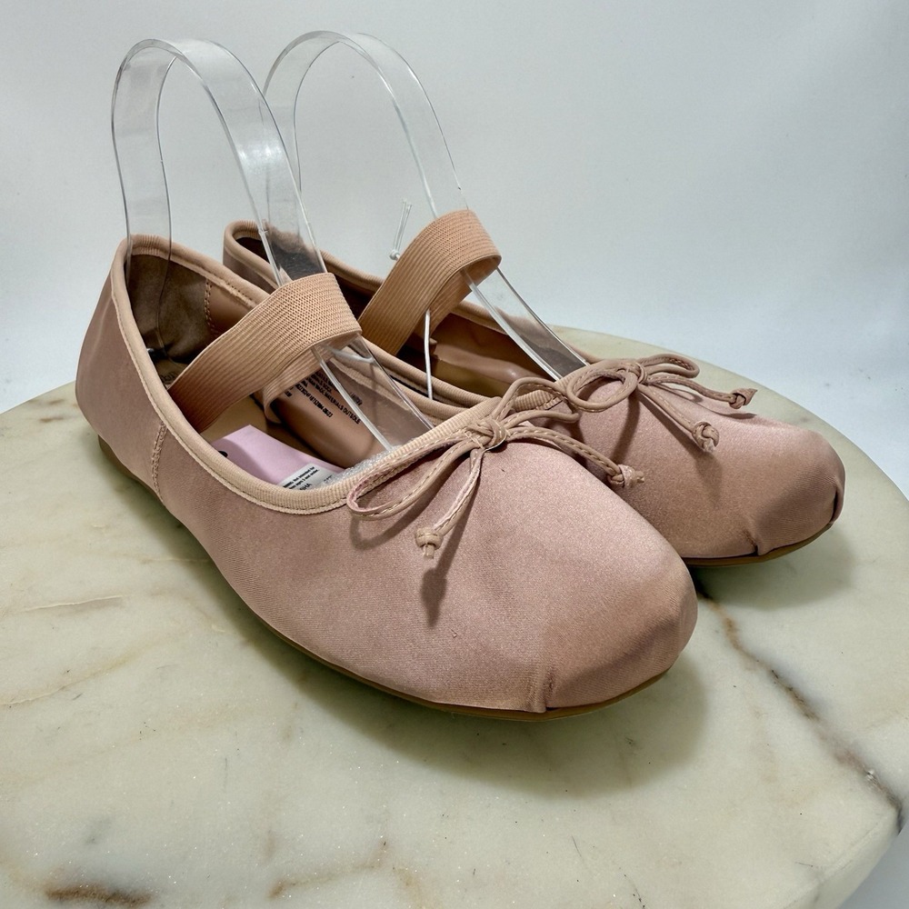 New Wild Fable Verona Satin Blush Tisha Ballet Flats Bow Elastic Instep Strap 8